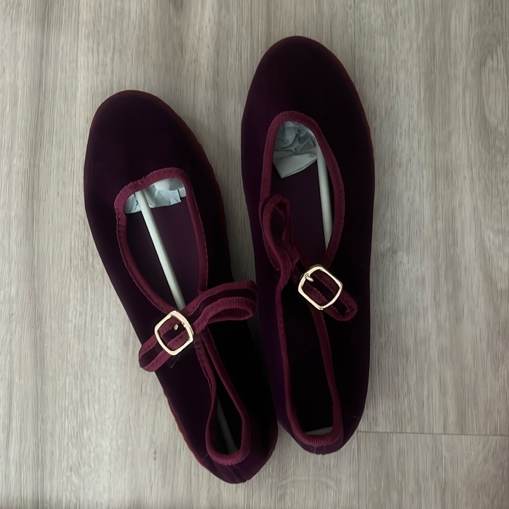 Velvet Mary Jane Flats Maroon and Red